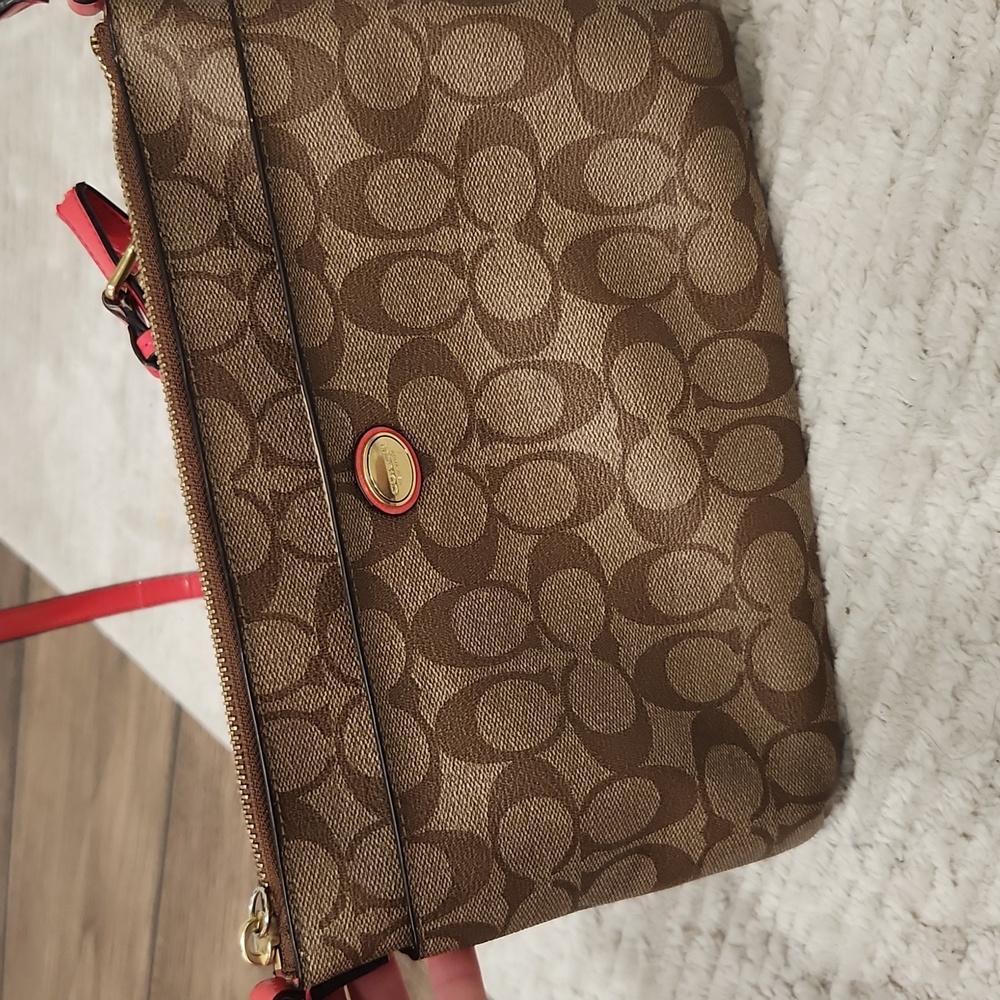 Coach Signature Canvas Crossbody with Red Trim
